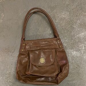 Axcess Brown Leather Shoulder Bag with Front Pocket